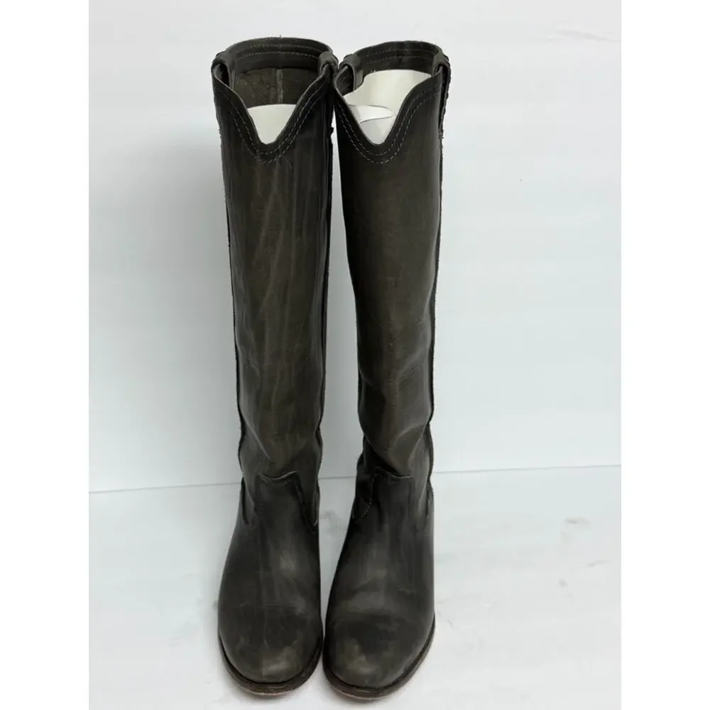 FRYE Womens Cara Pull-On Tall Leather Boot US 7.5 Smoke/Grey #78328 WORN ONCE